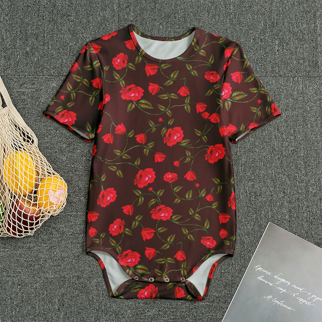 Red Rose Floral Flower Pattern Print Men's Bodysuit