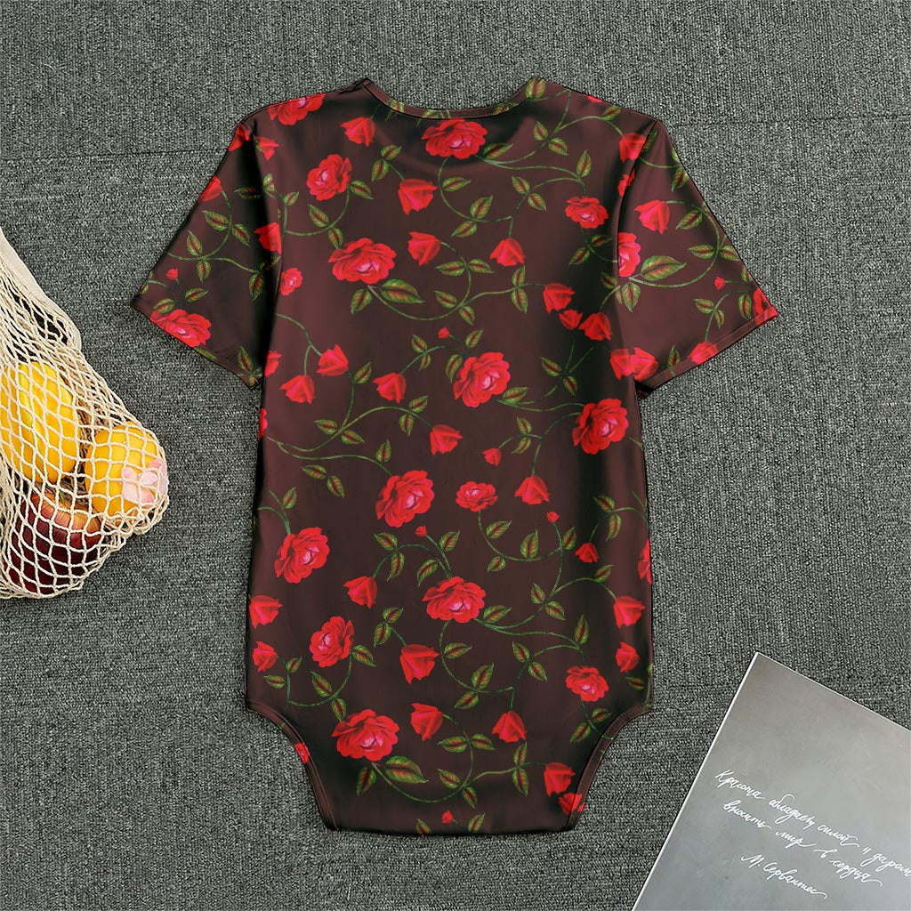 Red Rose Floral Flower Pattern Print Men's Bodysuit