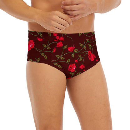 Red Rose Floral Flower Pattern Print Men's Briefs