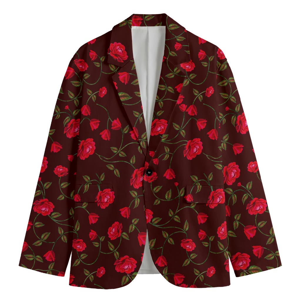 Red Rose Floral Flower Pattern Print Men's Cotton Blazer