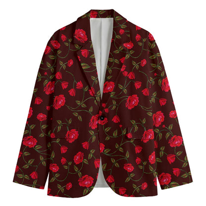 Red Rose Floral Flower Pattern Print Men's Cotton Blazer