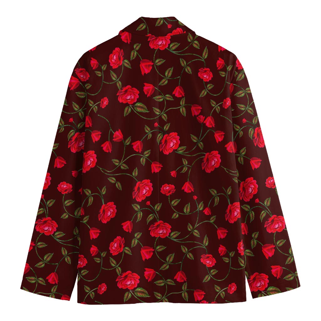 Red Rose Floral Flower Pattern Print Men's Cotton Blazer