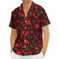 Red Rose Floral Flower Pattern Print Men's Deep V-Neck Shirt