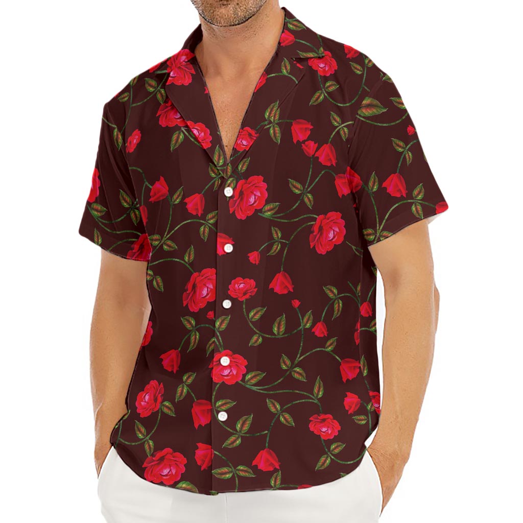 Red Rose Floral Flower Pattern Print Men's Deep V-Neck Shirt