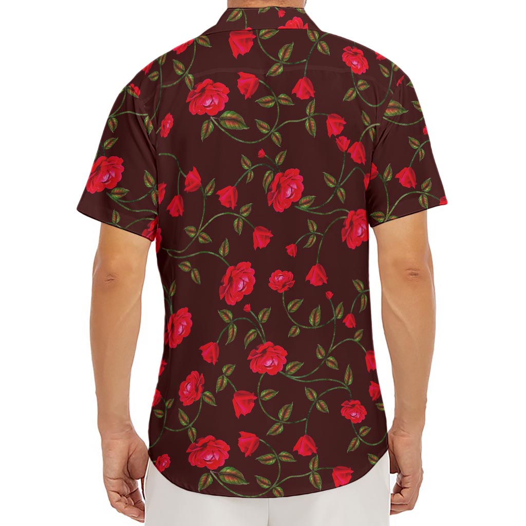 Red Rose Floral Flower Pattern Print Men's Deep V-Neck Shirt