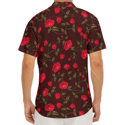 Red Rose Floral Flower Pattern Print Men's Deep V-Neck Shirt