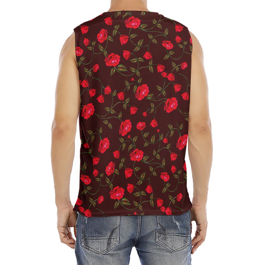 Red Rose Floral Flower Pattern Print Men's Fitness Tank Top