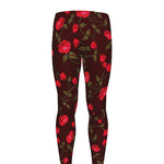 Red Rose Floral Flower Pattern Print Men's leggings