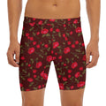 Red Rose Floral Flower Pattern Print Men's Long Boxer Briefs