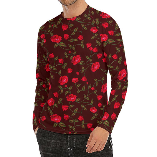 Red Rose Floral Flower Pattern Print Men's Long Sleeve Rash Guard