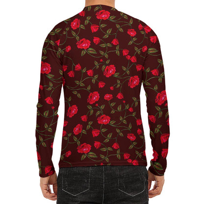 Red Rose Floral Flower Pattern Print Men's Long Sleeve Rash Guard
