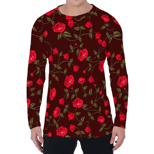 Red Rose Floral Flower Pattern Print Men's Long Sleeve T-Shirt