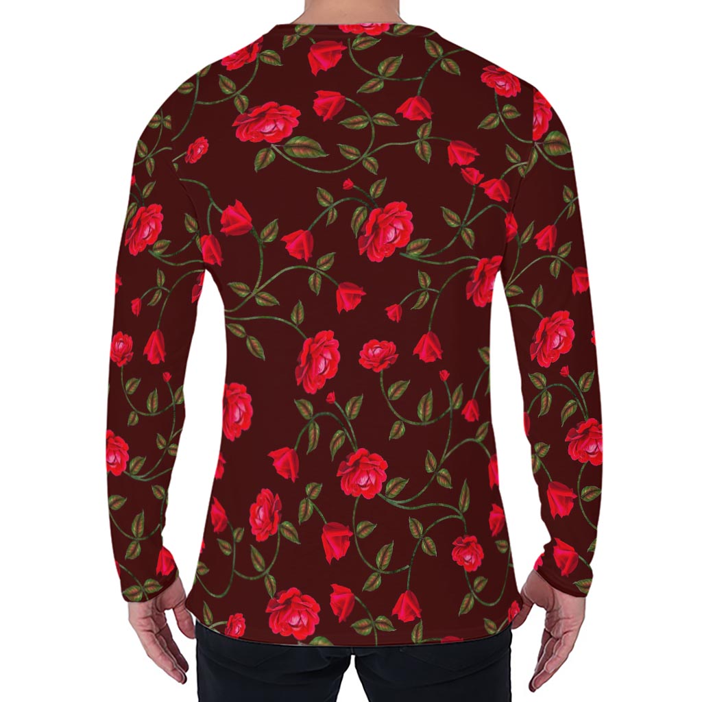 Red Rose Floral Flower Pattern Print Men's Long Sleeve T-Shirt