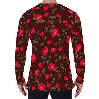 Red Rose Floral Flower Pattern Print Men's Long Sleeve T-Shirt