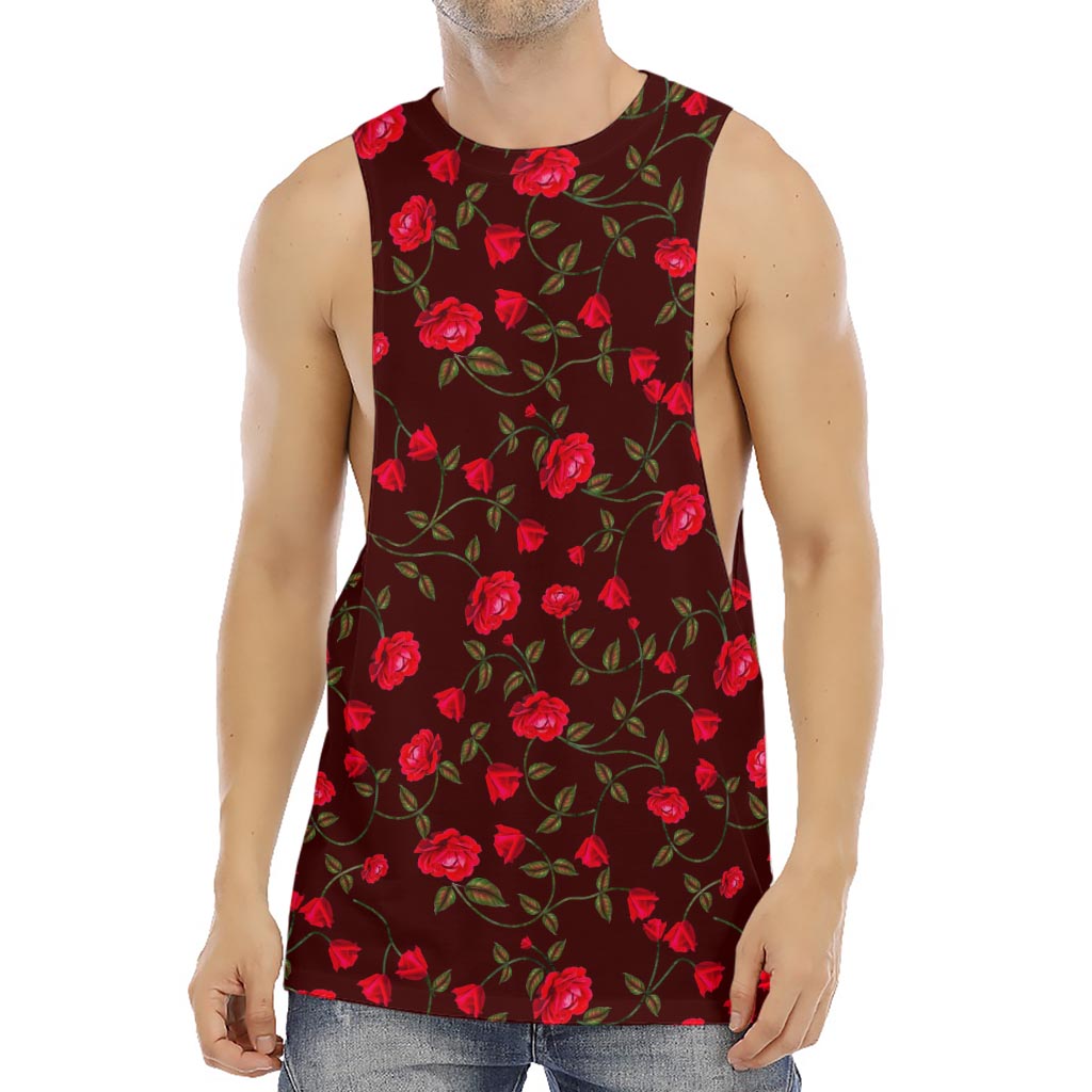 Red Rose Floral Flower Pattern Print Men's Muscle Tank Top
