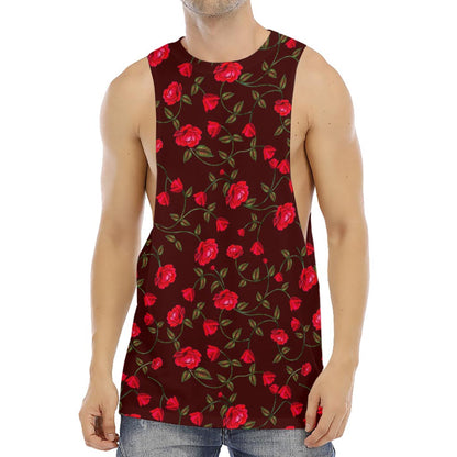 Red Rose Floral Flower Pattern Print Men's Muscle Tank Top