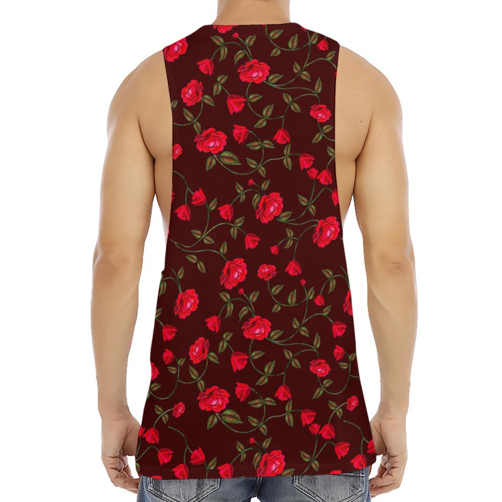 Red Rose Floral Flower Pattern Print Men's Muscle Tank Top