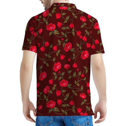 Red Rose Floral Flower Pattern Print Men's Polo Shirt