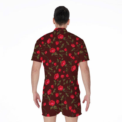 Red Rose Floral Flower Pattern Print Men's Rompers