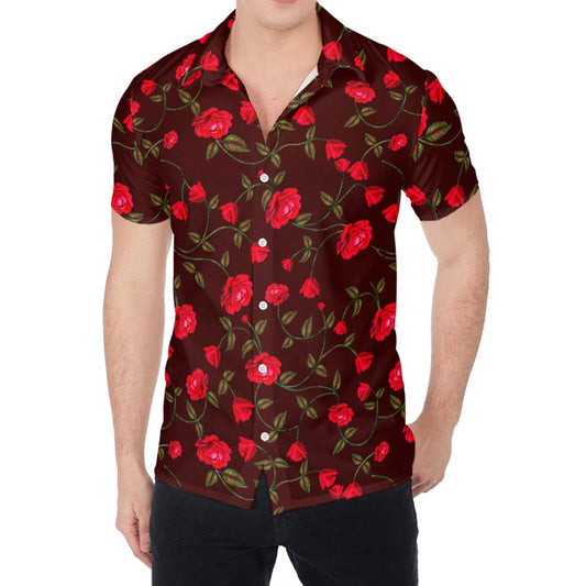 Red Rose Floral Flower Pattern Print Men's Shirt