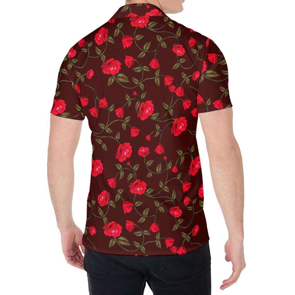 Red Rose Floral Flower Pattern Print Men's Shirt