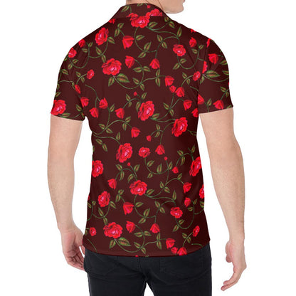 Red Rose Floral Flower Pattern Print Men's Shirt