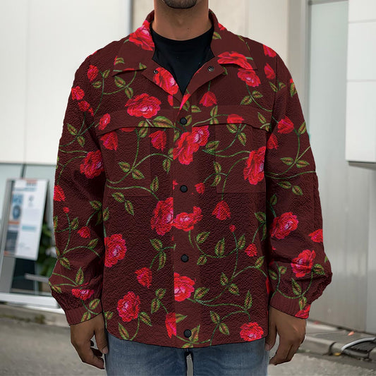 Red Rose Floral Flower Pattern Print Men's Shirt Jacket