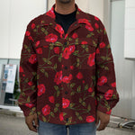 Red Rose Floral Flower Pattern Print Men's Shirt Jacket