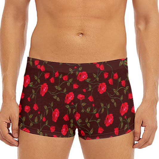 Red Rose Floral Flower Pattern Print Men's Short Boxer Briefs