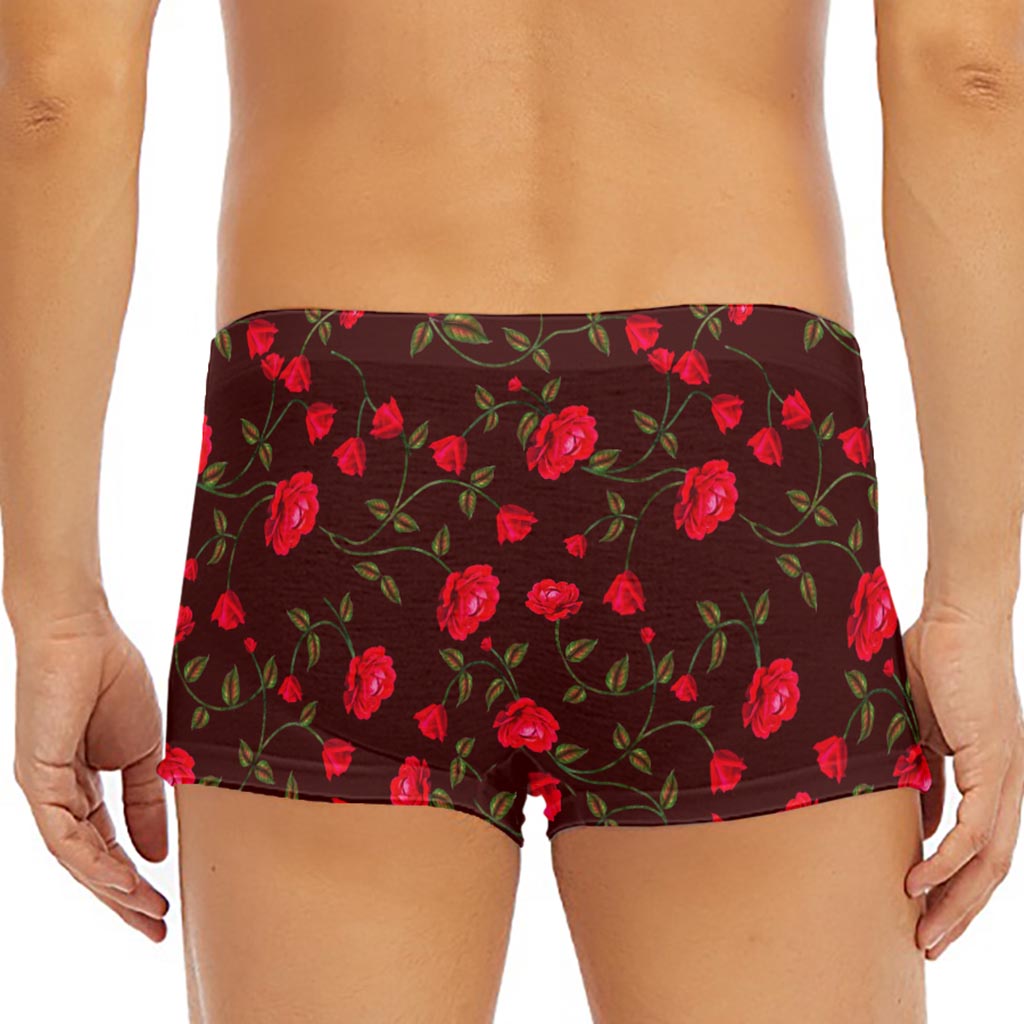 Red Rose Floral Flower Pattern Print Men's Short Boxer Briefs