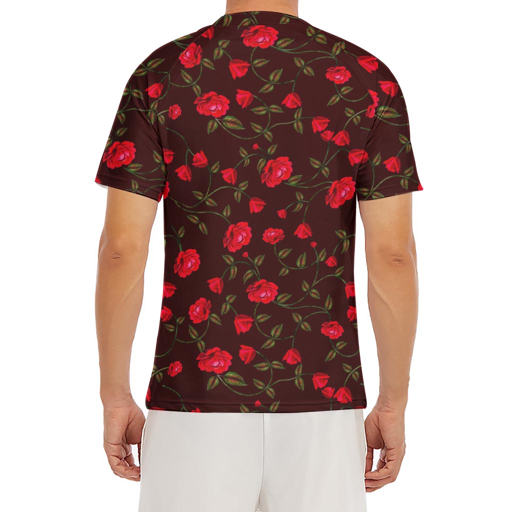 Red Rose Floral Flower Pattern Print Men's Short Sleeve Rash Guard