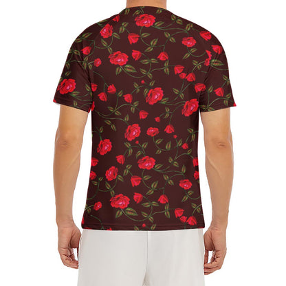 Red Rose Floral Flower Pattern Print Men's Short Sleeve Rash Guard