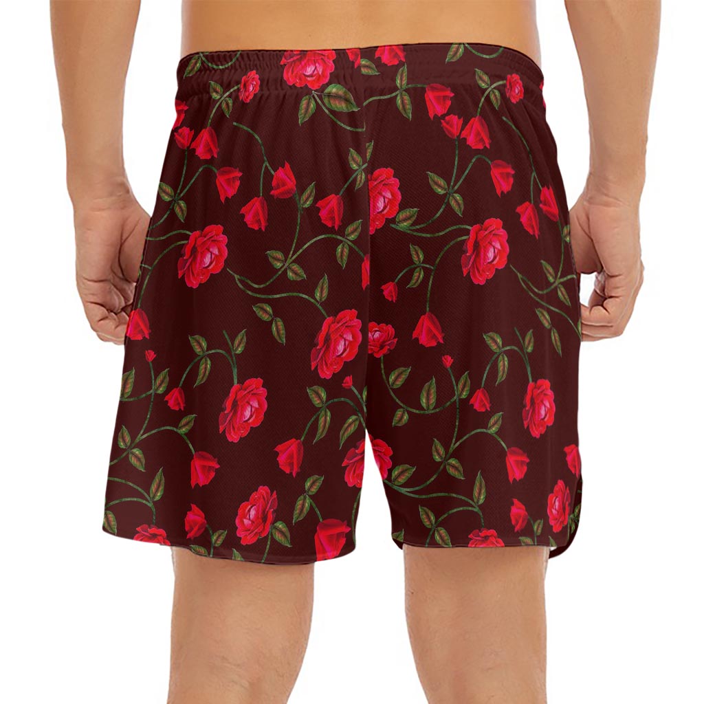 Red Rose Floral Flower Pattern Print Men's Split Running Shorts