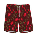 Red Rose Floral Flower Pattern Print Men's Sports Shorts