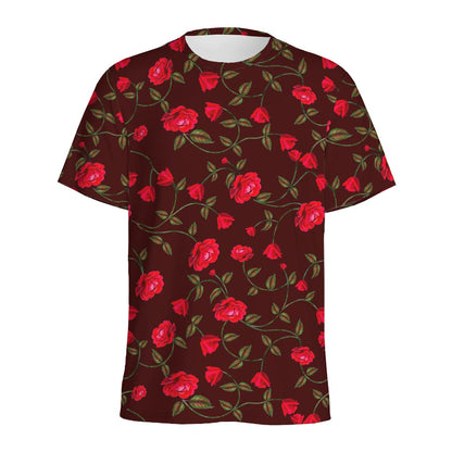 Red Rose Floral Flower Pattern Print Men's Sports T-Shirt