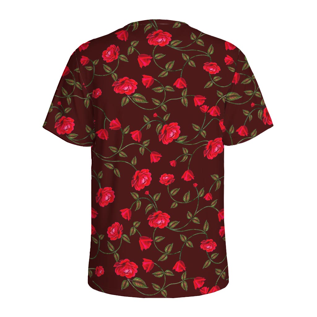 Red Rose Floral Flower Pattern Print Men's Sports T-Shirt