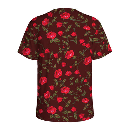 Red Rose Floral Flower Pattern Print Men's Sports T-Shirt