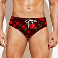 Red Rose Floral Flower Pattern Print Men's Swim Briefs
