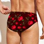 Red Rose Floral Flower Pattern Print Men's Swim Briefs