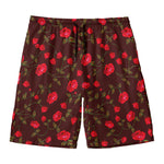 Red Rose Floral Flower Pattern Print Men's Swim Trunks