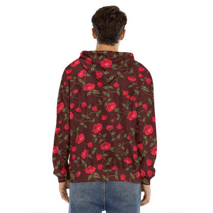 Red Rose Floral Flower Pattern Print Men's Velvet Pullover Hoodie
