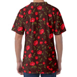 Red Rose Floral Flower Pattern Print Men's Velvet T-Shirt