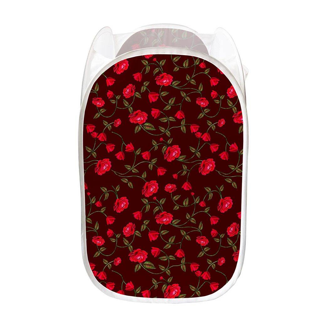Red Rose Floral Flower Pattern Print Mesh Laundry Hamper