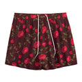 Red Rose Floral Flower Pattern Print Mesh Shorts