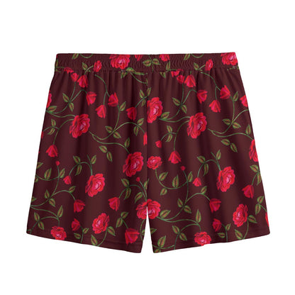 Red Rose Floral Flower Pattern Print Mesh Shorts