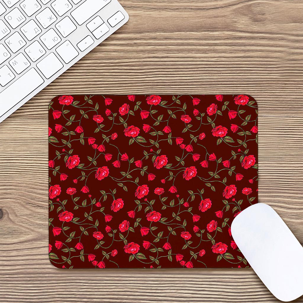 Red Rose Floral Flower Pattern Print Mouse Pad