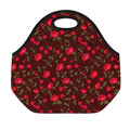 Red Rose Floral Flower Pattern Print Neoprene Lunch Bag