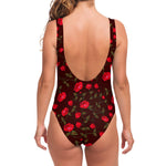Red Rose Floral Flower Pattern Print One Piece Swimsuit