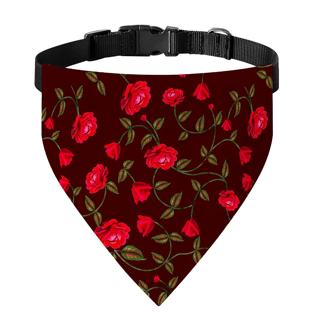 Red Rose Floral Flower Pattern Print Over The Collar Dog Bandana