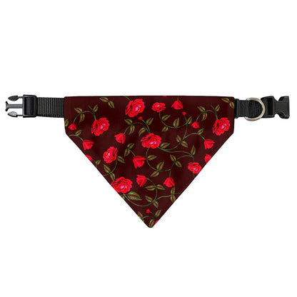 Red Rose Floral Flower Pattern Print Over The Collar Dog Bandana